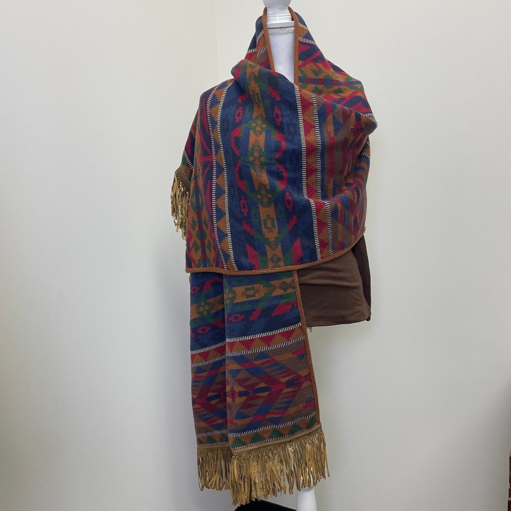 VTG JH Collectibles Southwestern Knit Shawl Wrap Scarf Fringe Trim Geometric - Picture 4 of 14